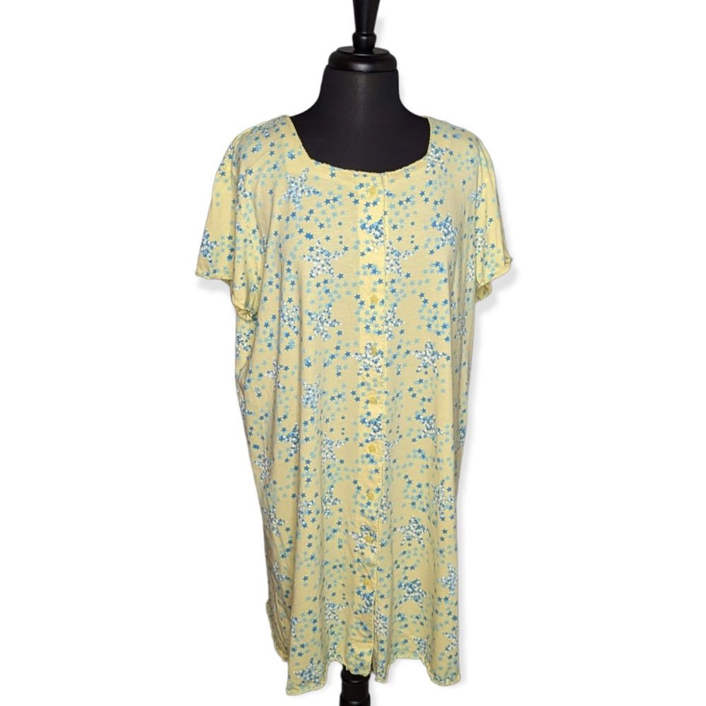 Enchanted Sleepwear Yellow & Blue Stars Short Sleeve Night Gown Size 1X